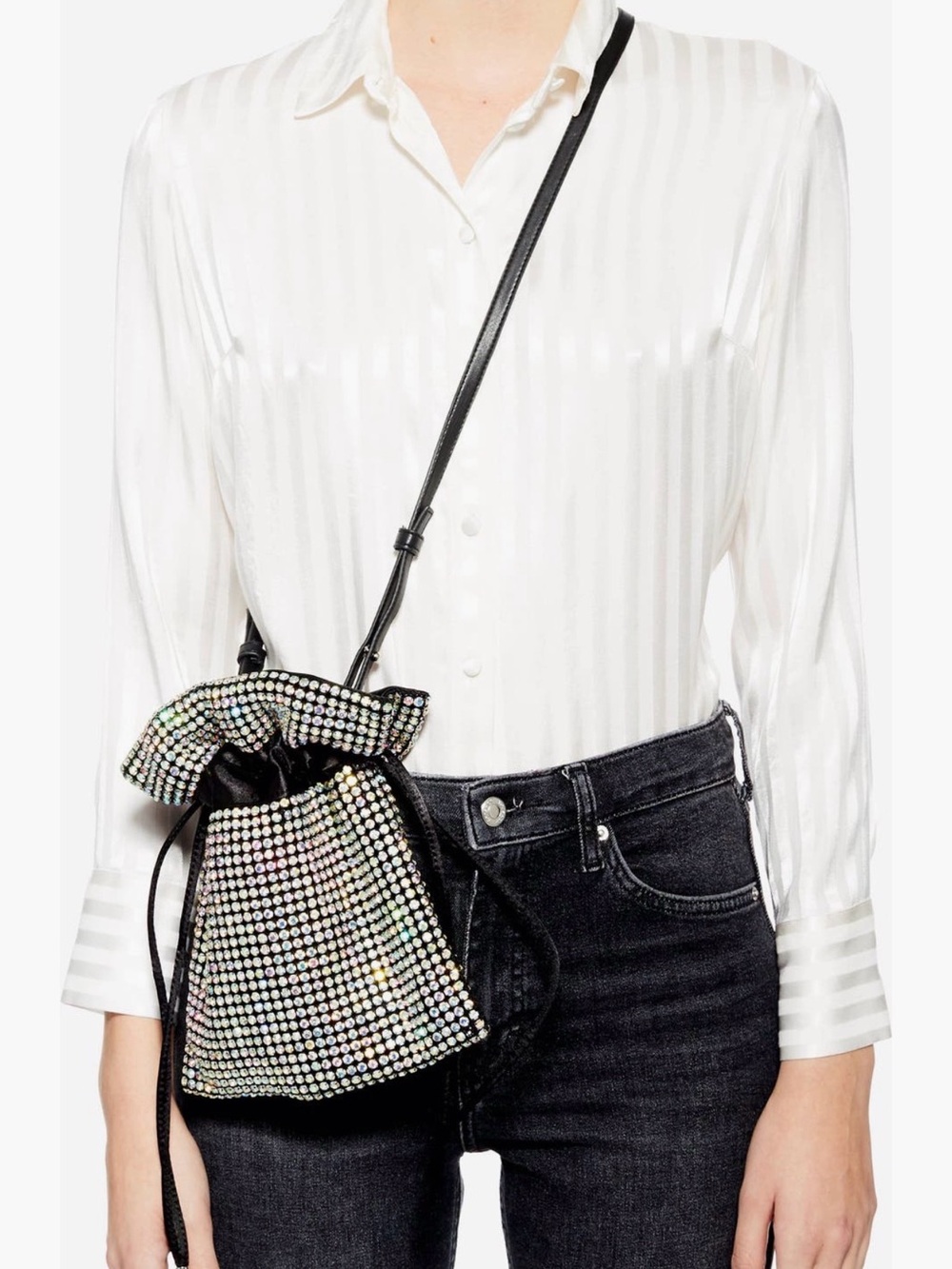 NWT TOPSHOP Crystal Embellished Black Drawstring Pouch